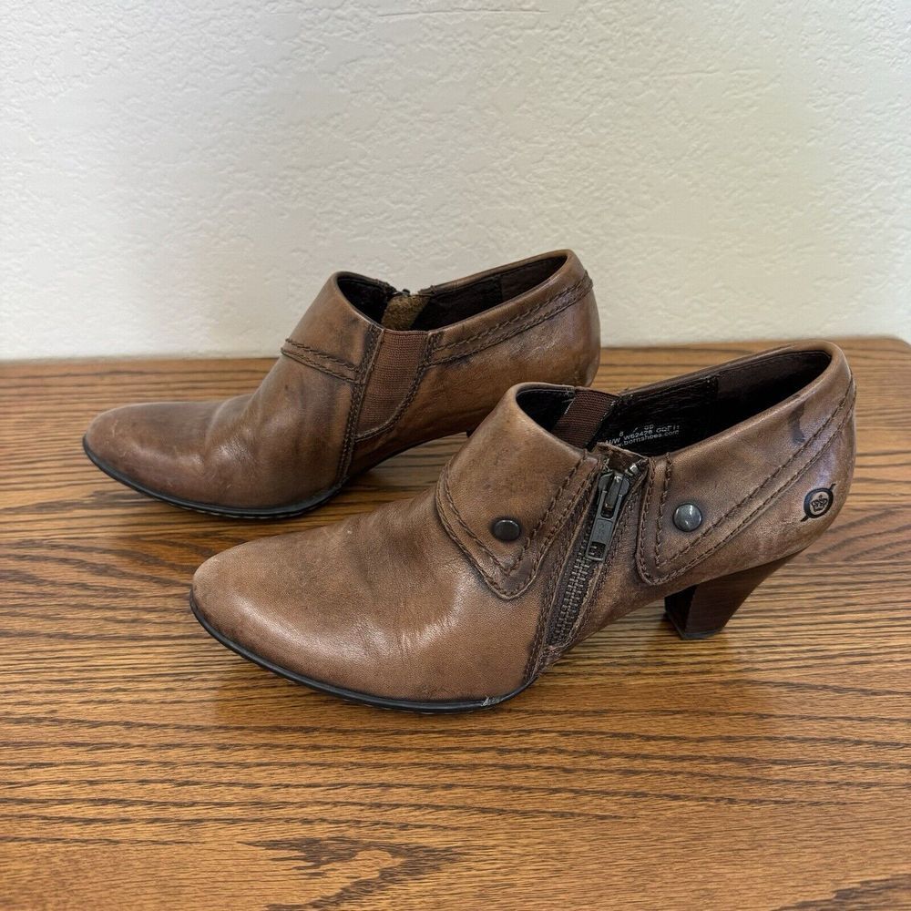 Born Ankle Booties Women's Size 8 Tanya Marrone Brown Leather Opanka Short - Picture 4 of 10